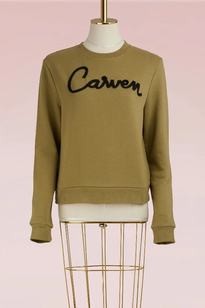 Shop Carven Sweatshirt With Cotton Embroidery In Aloe