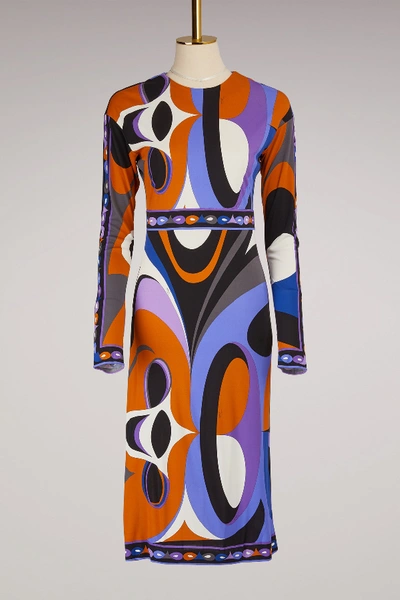 Shop Emilio Pucci Maschere Print Jersey Knee Length Dress In 1