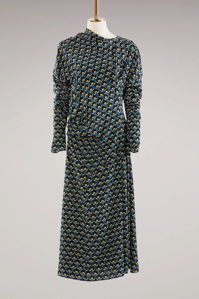 Shop Marni Printed Silk Midi Dress In Dark Limoges