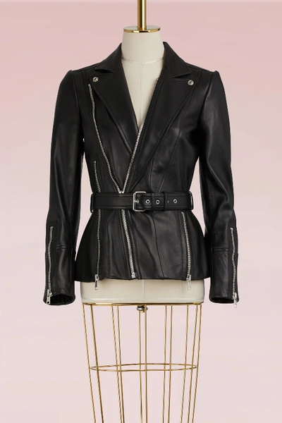 Shop Alexander Mcqueen Belted Leather Jacket In 1000 - Black
