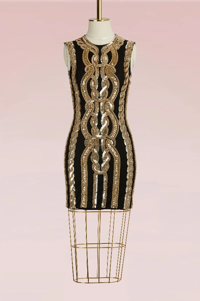 Shop Balmain Embroidered Sleeveless Dress In Noir/or C5100