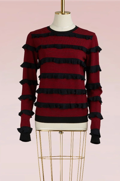 Shop Red Valentino Knit Sweater With Ruffles In Nero/lacca