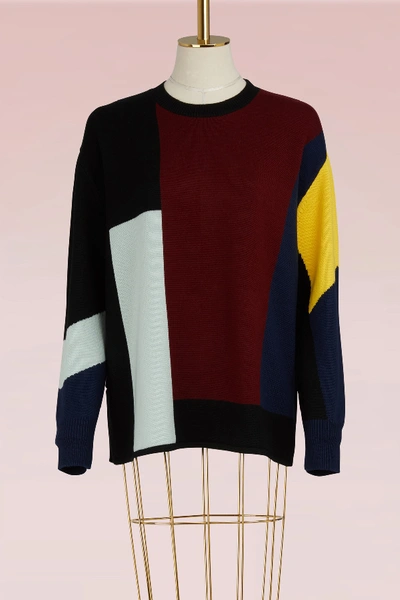 Shop Victoria Victoria Beckham Patchwork Sweater In Navy/lmn/ Maple/mint