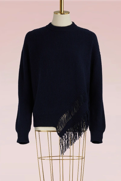 Shop Stella Mccartney Fringe Cashmere Sweater In 4101 - Ink