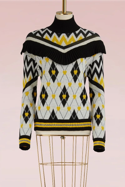 Shop Msgm Wool Jacquard Sweater In White