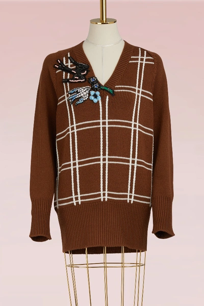 Shop Miu Miu Check Wool Sweater In Tabacco