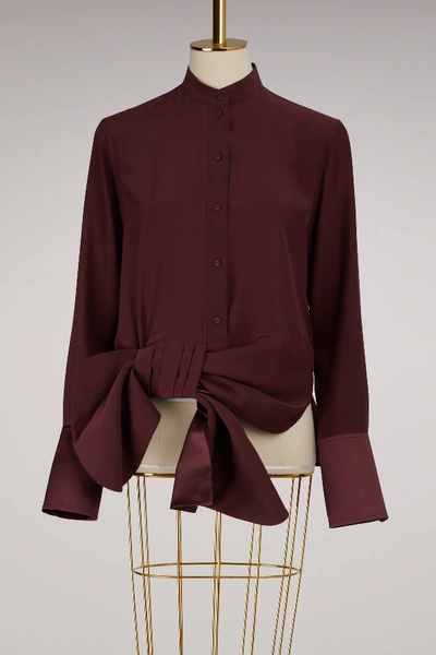 Shop Victoria Victoria Beckham Silk Asymmetrical Shirt In Burgundy