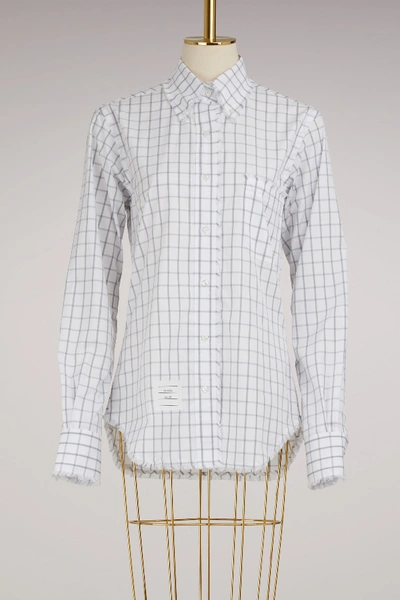 Shop Thom Browne Check Cotton Shirt In Med Grey
