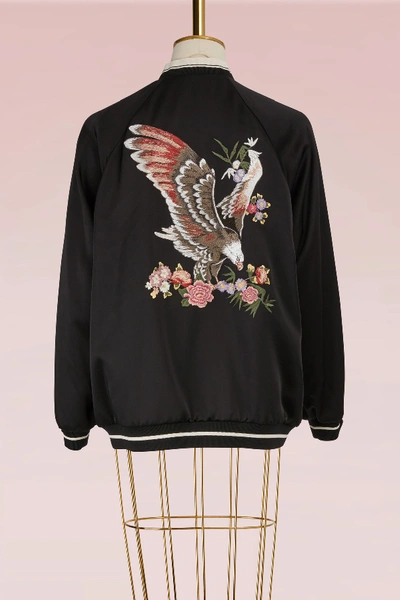 Shop Red Valentino Embroidered Eagle Bomber Jacket In Nero/avorio
