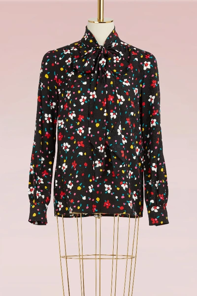 Shop Marc Jacobs Painted Flower Silk Jacquard Tie Neck Long Sleeve Blouse In Black Multi