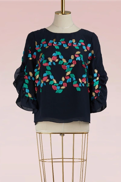 Shop Peter Pilotto Silk Fil Coupé Blouse In Navy