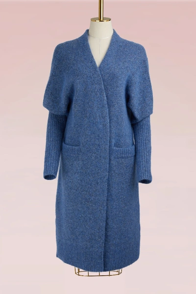 Shop Acne Studios Mohair Raya Coat In Blue Melange