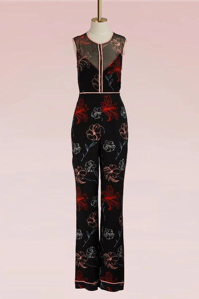 Shop Diane Von Furstenberg Silk Jumpsuit In Fenelon Blk/fenelon Blk/peony