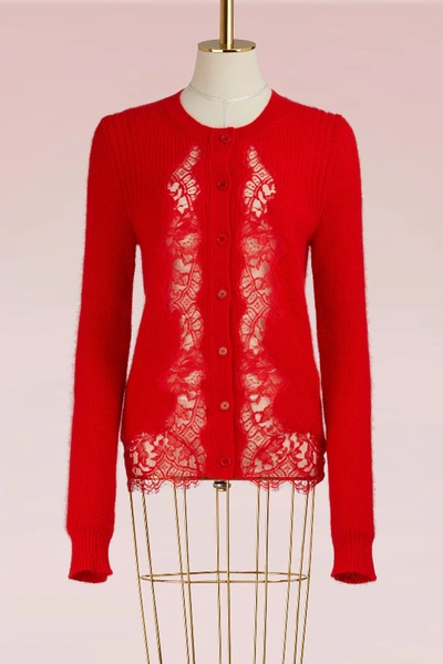 Shop Givenchy Lace Mohair Cardigan In Red
