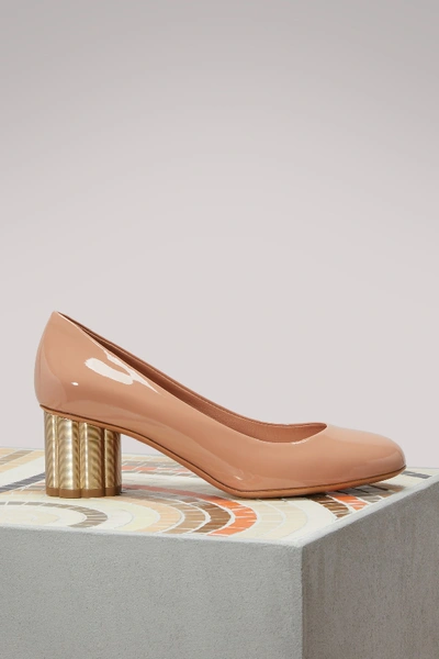 Shop Ferragamo Lucca Mid-heels Patent Leather Pumps In New Blush