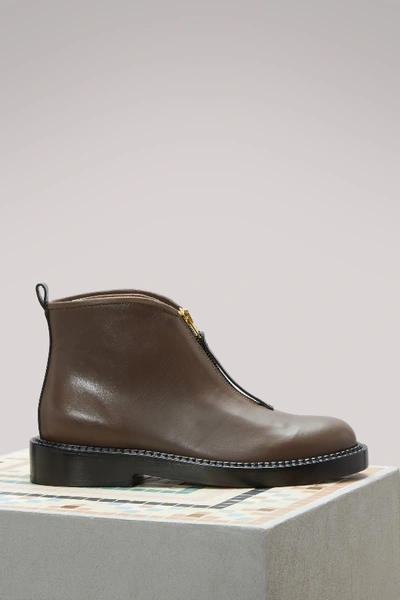 Shop Marni Flat Leather Ankle Boots In Chocolate+black
