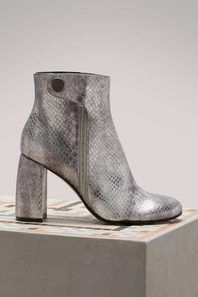 Shop Stella Mccartney Faux Snakeskin Ankle Boots In 8100 - Silver