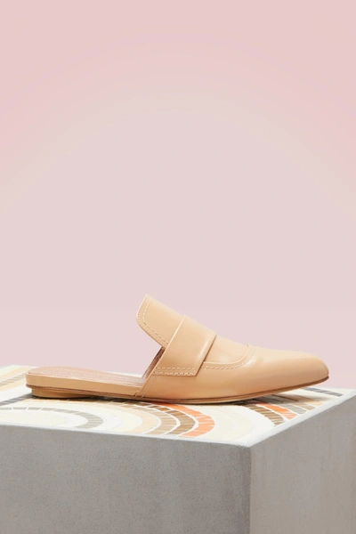 Shop Marni Leather Point-toe Slippers In Tan