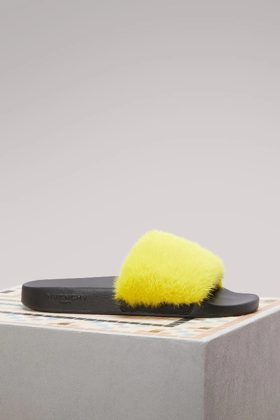 Shop Givenchy Mink Slides In Yellow