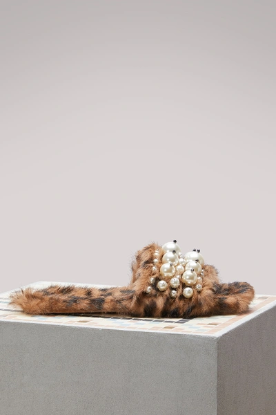 Shop Miu Miu Fur Slippers With Pearl Details In Caramel