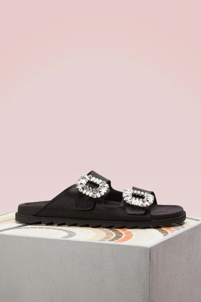 Shop Roger Vivier Slidy Viv Sandals In Black