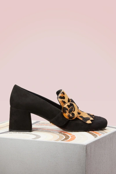 Shop Prada Leopard Loafers In Nero Miele