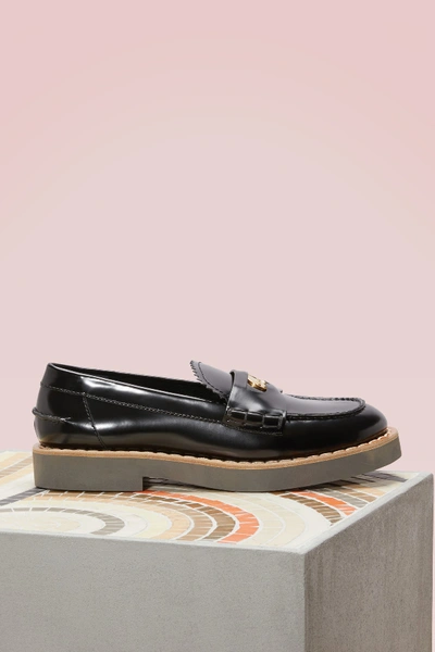 Shop Miu Miu Patent Leather Loafers In Nero
