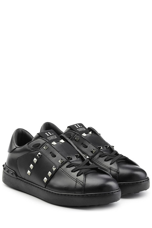 Valentino Garavani Black Sneakers In Leather With Golden Studs | ModeSens