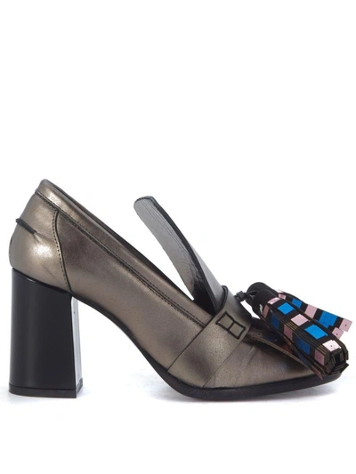 Shop Msgm Leather Calf Loafer With Nappas In Argento