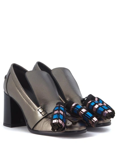 Shop Msgm Leather Calf Loafer With Nappas In Argento