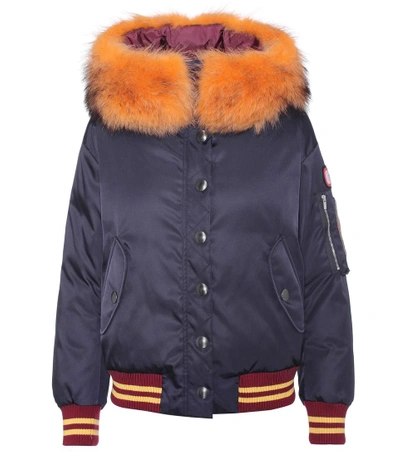 Miu Miu Fur-trimmed Cropped Parka In Blue