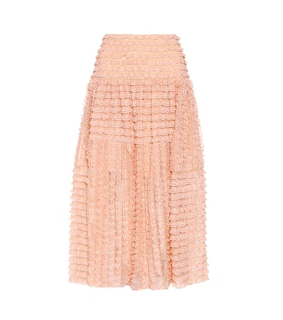 Shop Chloé Lace Silk Skirt In Pink