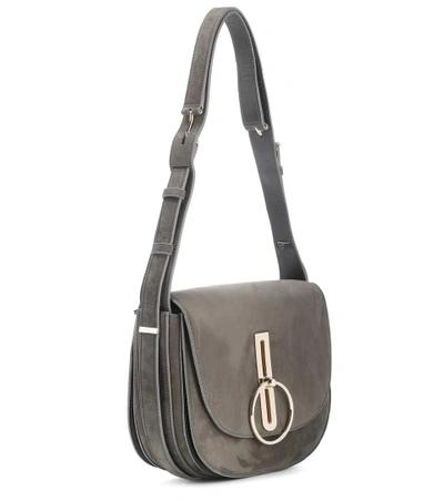 Shop Nina Ricci Compas Large Suede Shoulder Bag In Gris Vert