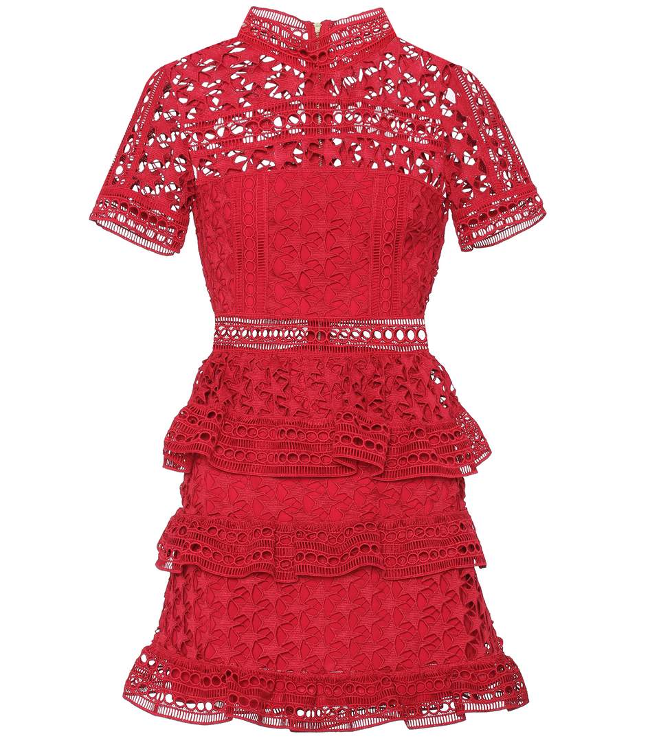 Self-portrait High Neck Star Lace Paneled Dress In Red | ModeSens