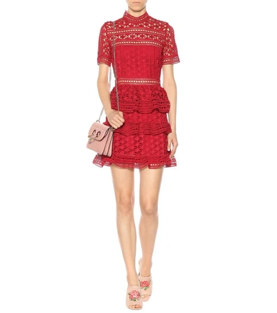 Shop Self-portrait Star Lace Dress In Red