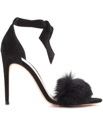 Shop Alexandre Birman Fur-trimmed Suede Sandals In Llack