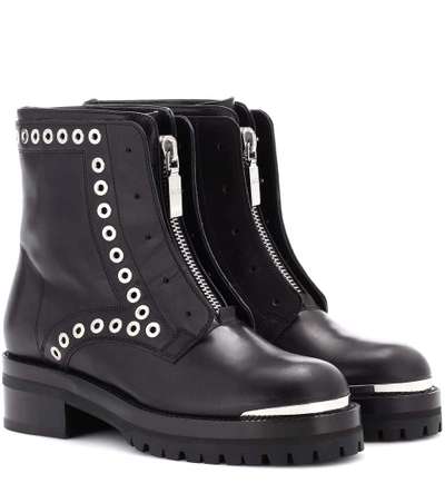 Shop Alexander Mcqueen Leather Ankle Boots In Eero