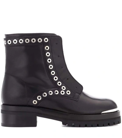 Shop Alexander Mcqueen Leather Ankle Boots In Eero