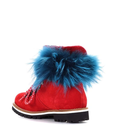 Shop Mr & Mrs Italy Fur-trimmed Suede Ankle Boots In Iek Red