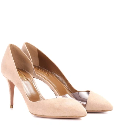 Shop Aquazzura Eclipse 75 Suede Pumps In Beige