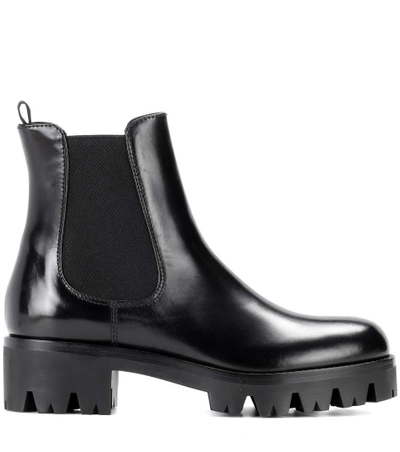 Shop Prada Leather Chelsea Boots In Black
