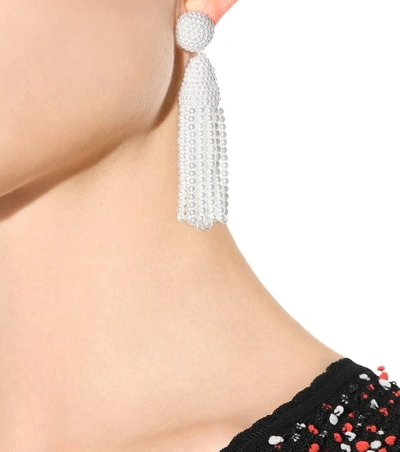 Shop Oscar De La Renta Faux Pearl Tassel Earrings In White