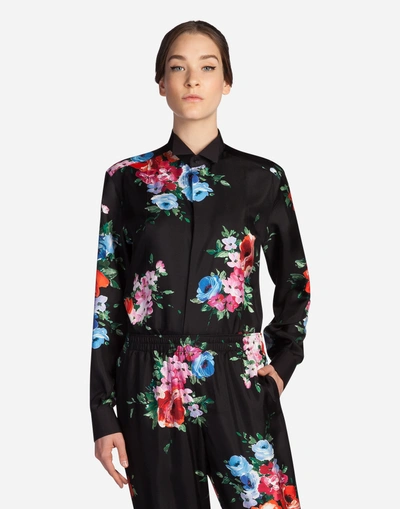 Shop Dolce & Gabbana Printed Silk Shirt In Black