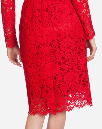 Shop Dolce & Gabbana Cordonetto Lace Dress In Red