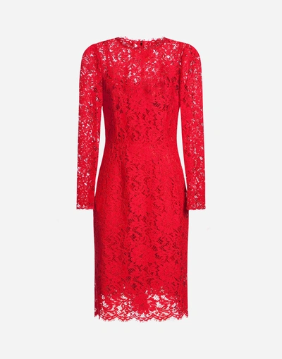Shop Dolce & Gabbana Cordonetto Lace Dress In Red