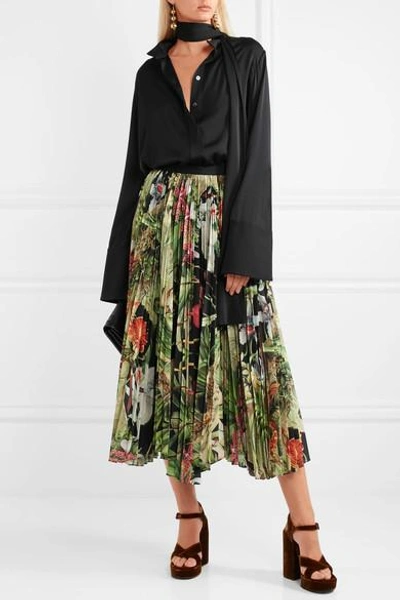 Shop Adam Lippes Pleated Printed Cotton-voile Midi Skirt