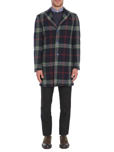 Etro Check Wool Coat In Blu