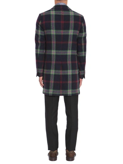 Shop Etro Check Wool Coat In Blu