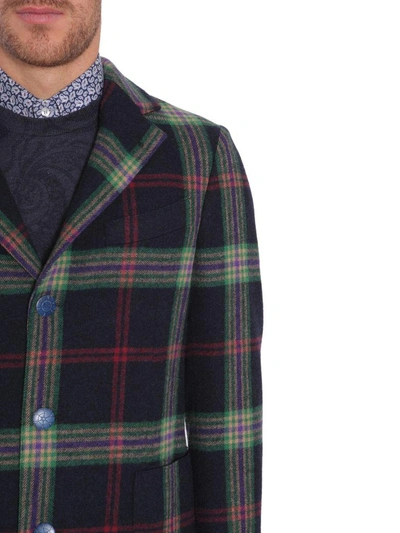 Shop Etro Check Wool Coat In Blu