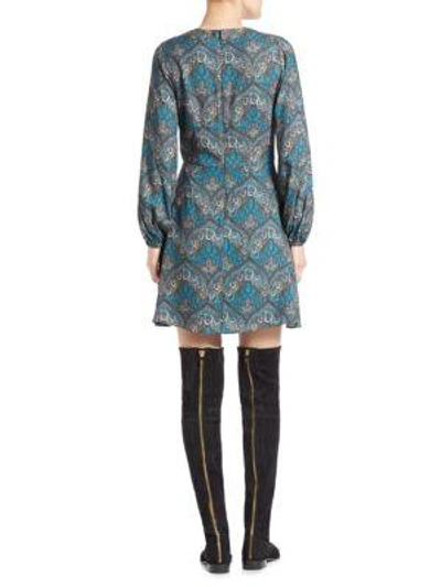 Shop Alice And Olivia Cary Printed A-line Dress In Blue